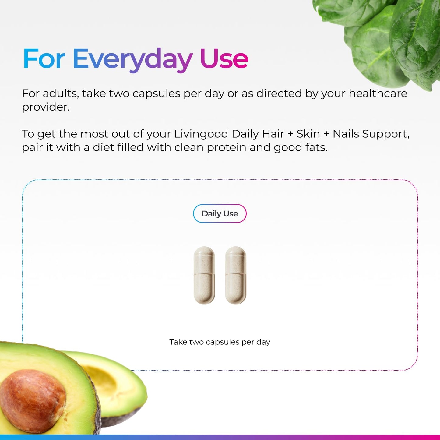 Livingood Daily Hair, Skin & Nails Supplement, 60 Capsules