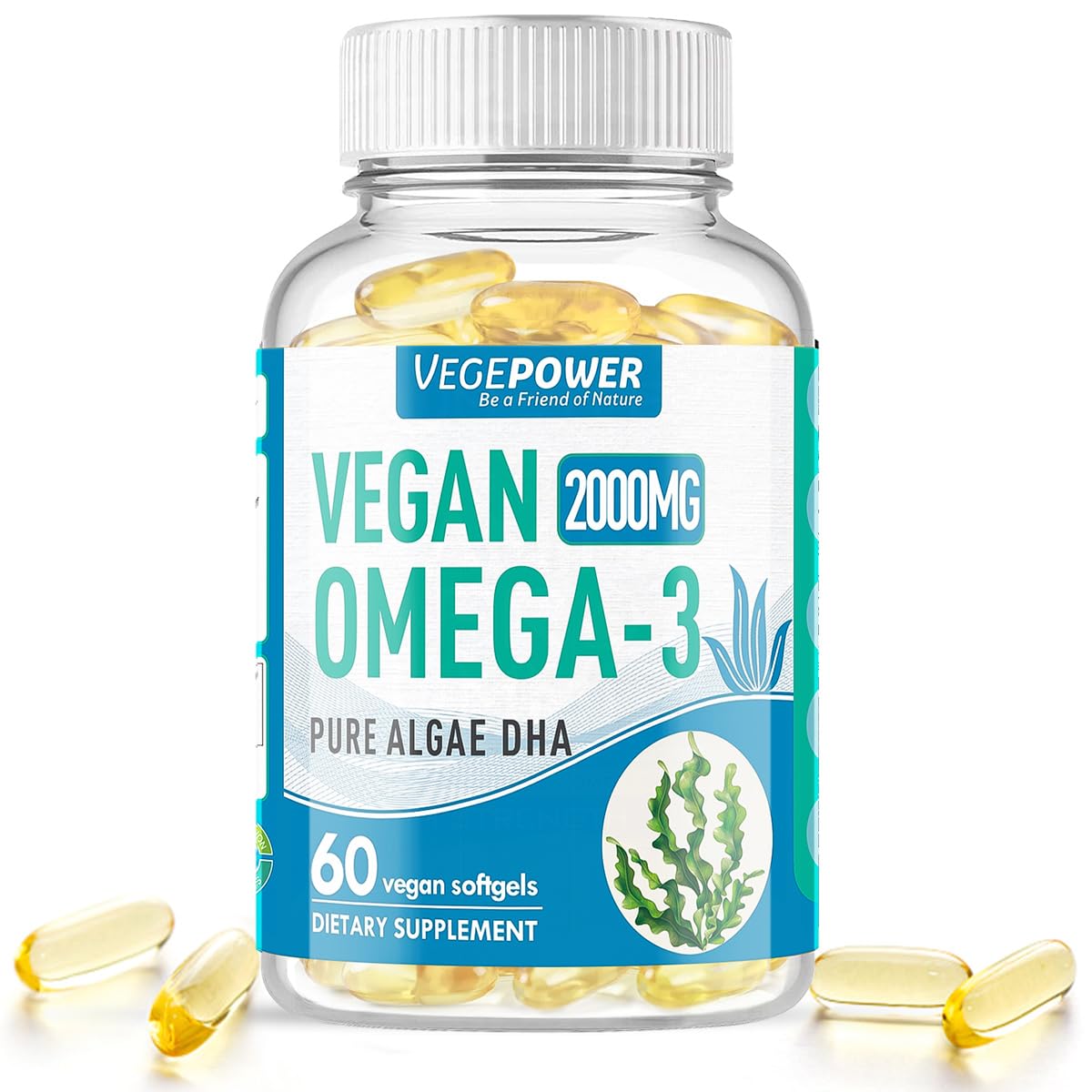 VEGEPOWER Vegan Omega 3 Supplement 800mg DHA Softgels, 60 Count