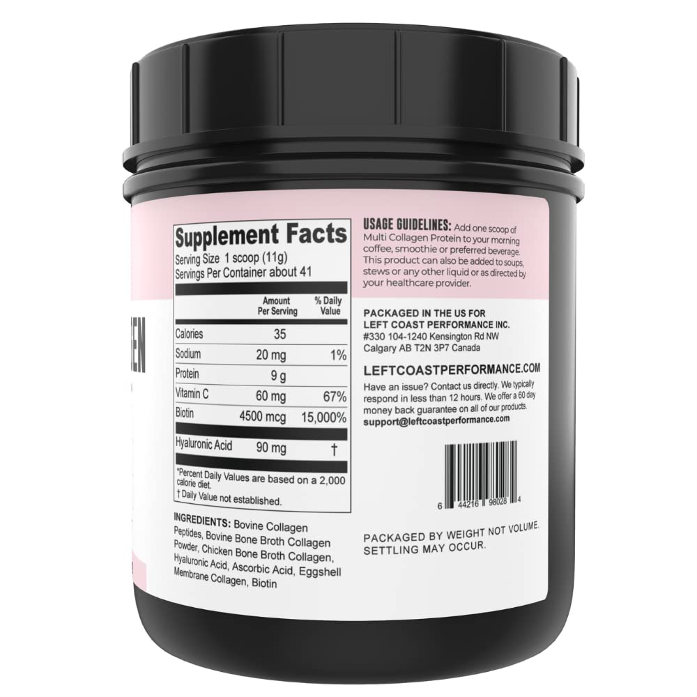 Left Coast Performance Pure Bone Broth and Multi Collagen Powder for Joint, Hair, Skin, and Nails Support, 2-Pack