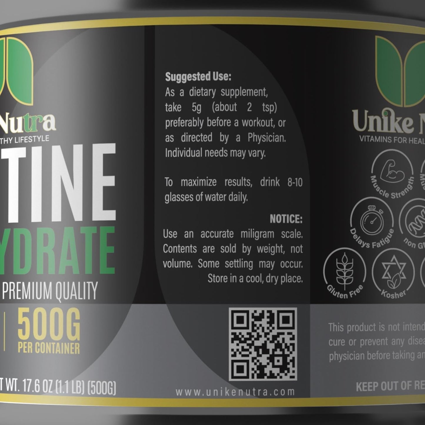 Unike Nutra Creatine Monohydrate Powder, 100 Servings