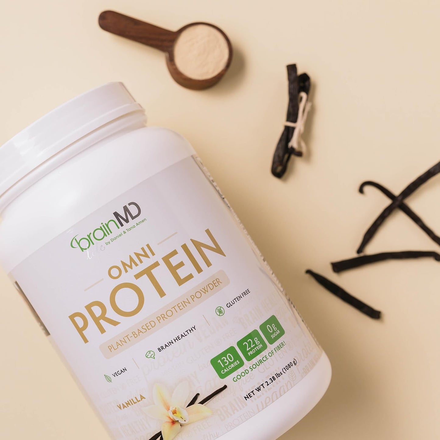 BRAINMD Dr Amen OMNI Protein Vanilla Protein Powder, 38.08 oz