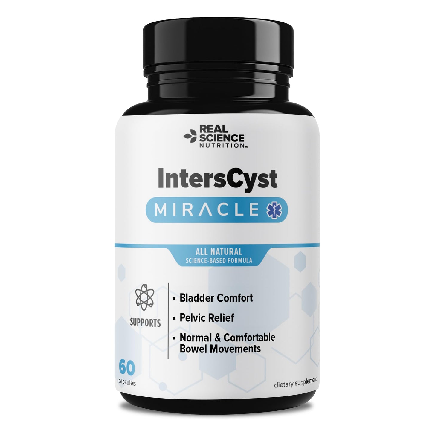 Real Science Nutrition IntersCyst Miracle Bladder & Urinary Wellness Supplement with Vitamins C, D, K & B12 Plus Nitric Oxide Support Urinary Tract, Digestive Balance & Cellular Health, 60 Capsules