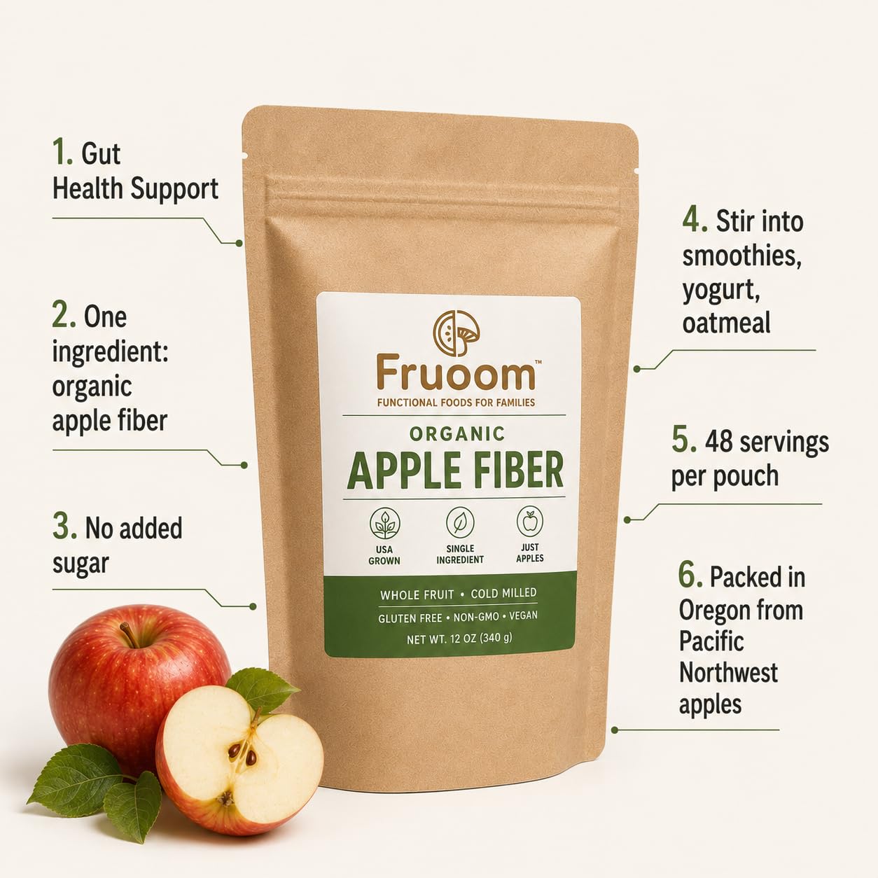 Fruoom Organic Apple Fiber Powder 12 Ounces