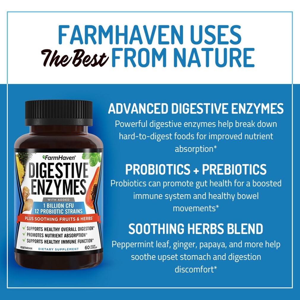 FarmHaven Digestive Enzymes with 18 Probiotics & Herbs, 120 Capsules