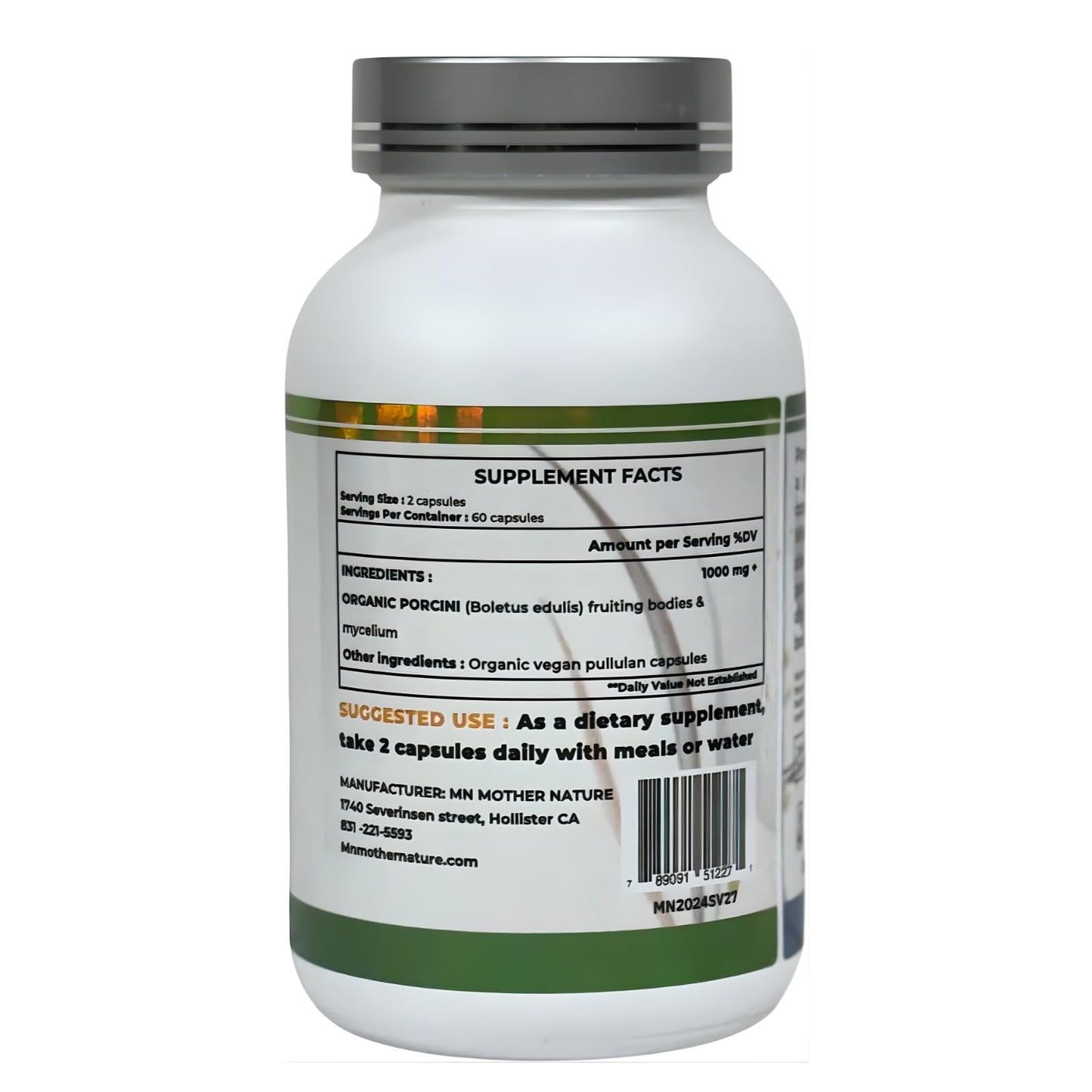 Mn Mother Nature Inc Porcini Mushroom Capsules 1000mg 120 Capsules