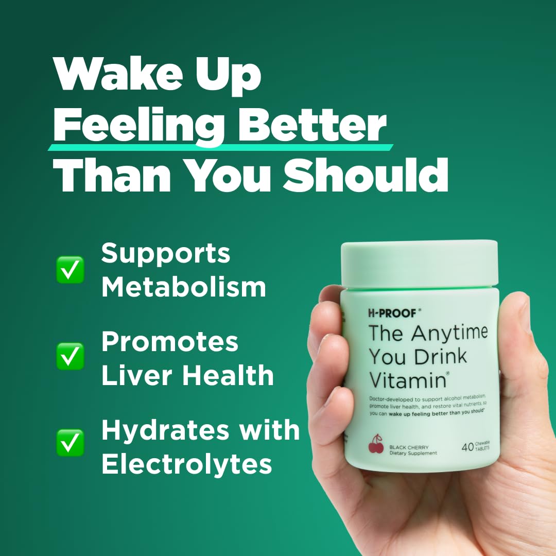 H-PROOF The Anytime You Drink Vitamin, Liver Health & Immunity Support with Electrolytes, Milk Thistle, and Vitamins B & C, 40 Tablets