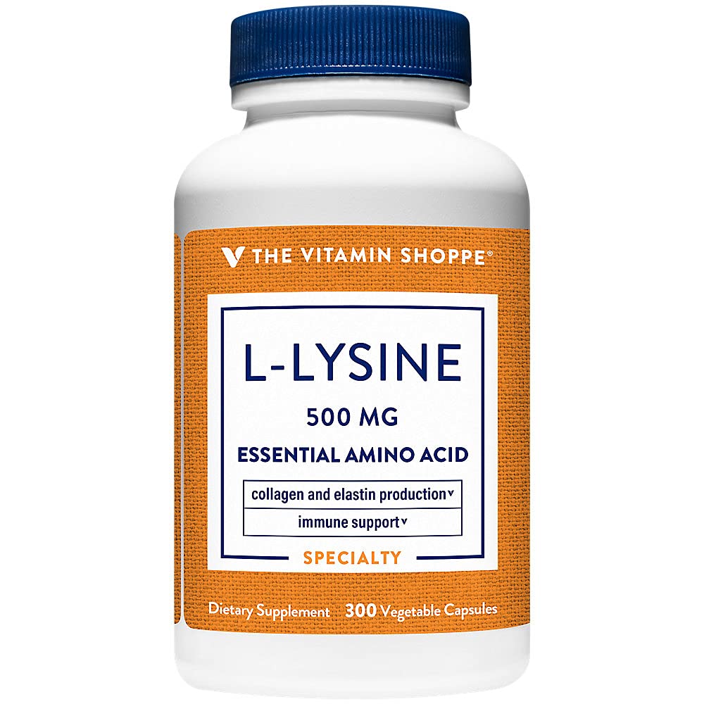 The Vitamin Shoppe L-Lysine 500mg Immune Support, Collagen Formation & Calcium Absorption, Essential Amino Acid, Vegetarian Capsules, 300 Capsules
