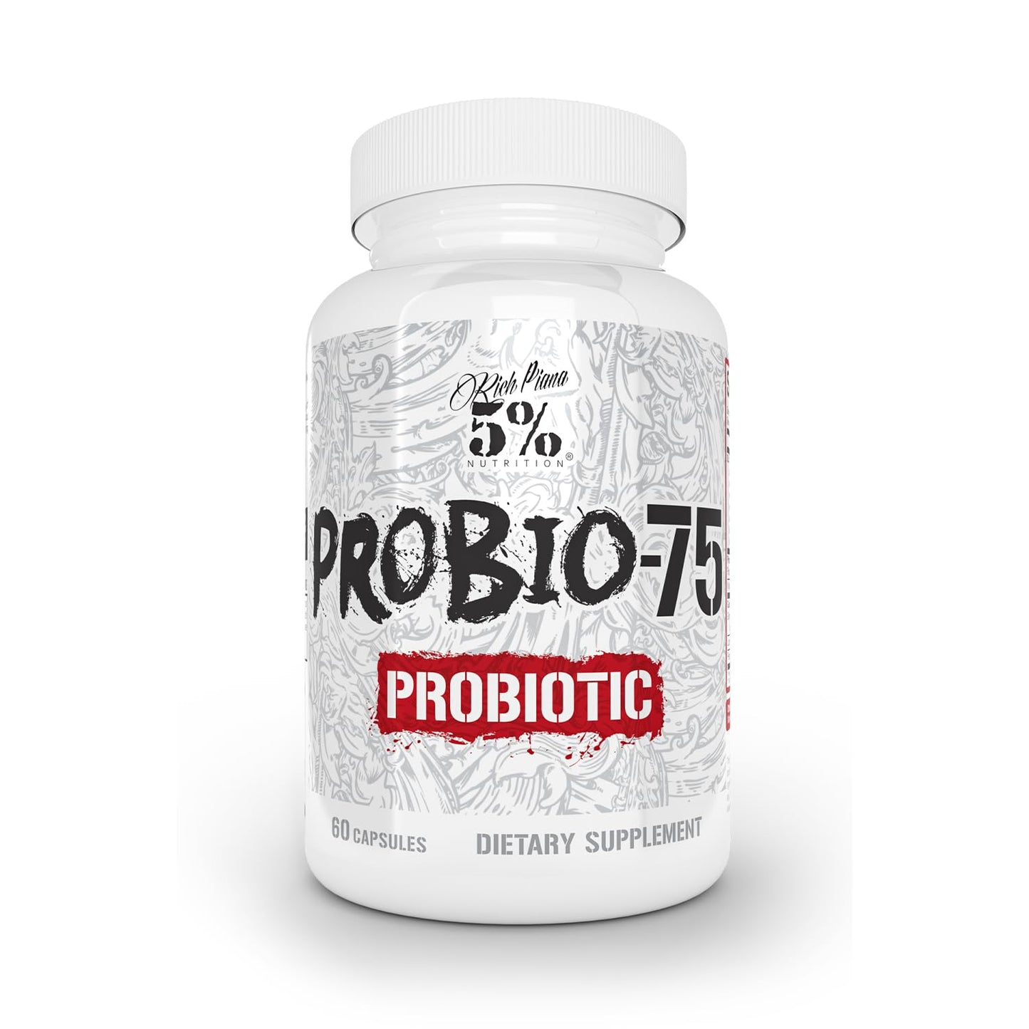 5% Nutrition Rich Piana Probio-75 Billion CFUs Capsules, 60 Count