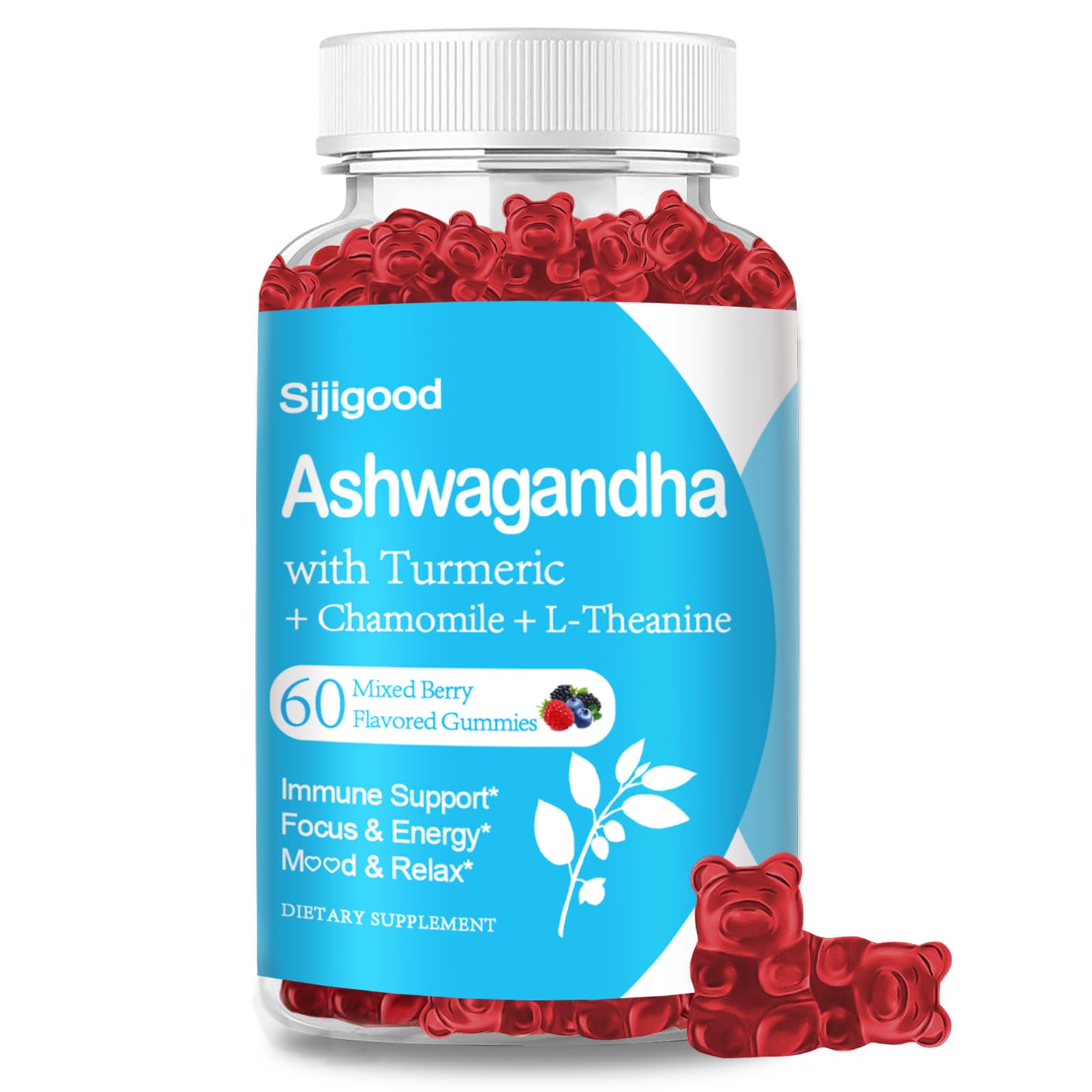 Sijigood Ashwagandha with L-theanine, Ashwa Root Supplement Gummies, 60 Count