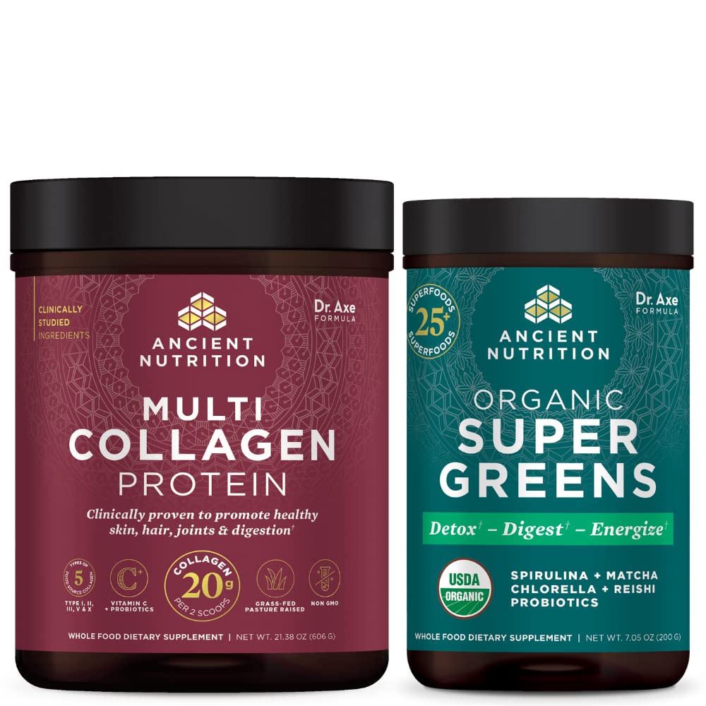 Ancient Nutrition Multi Collagen Protein Powder + Supergreens Powder, 2-Pack