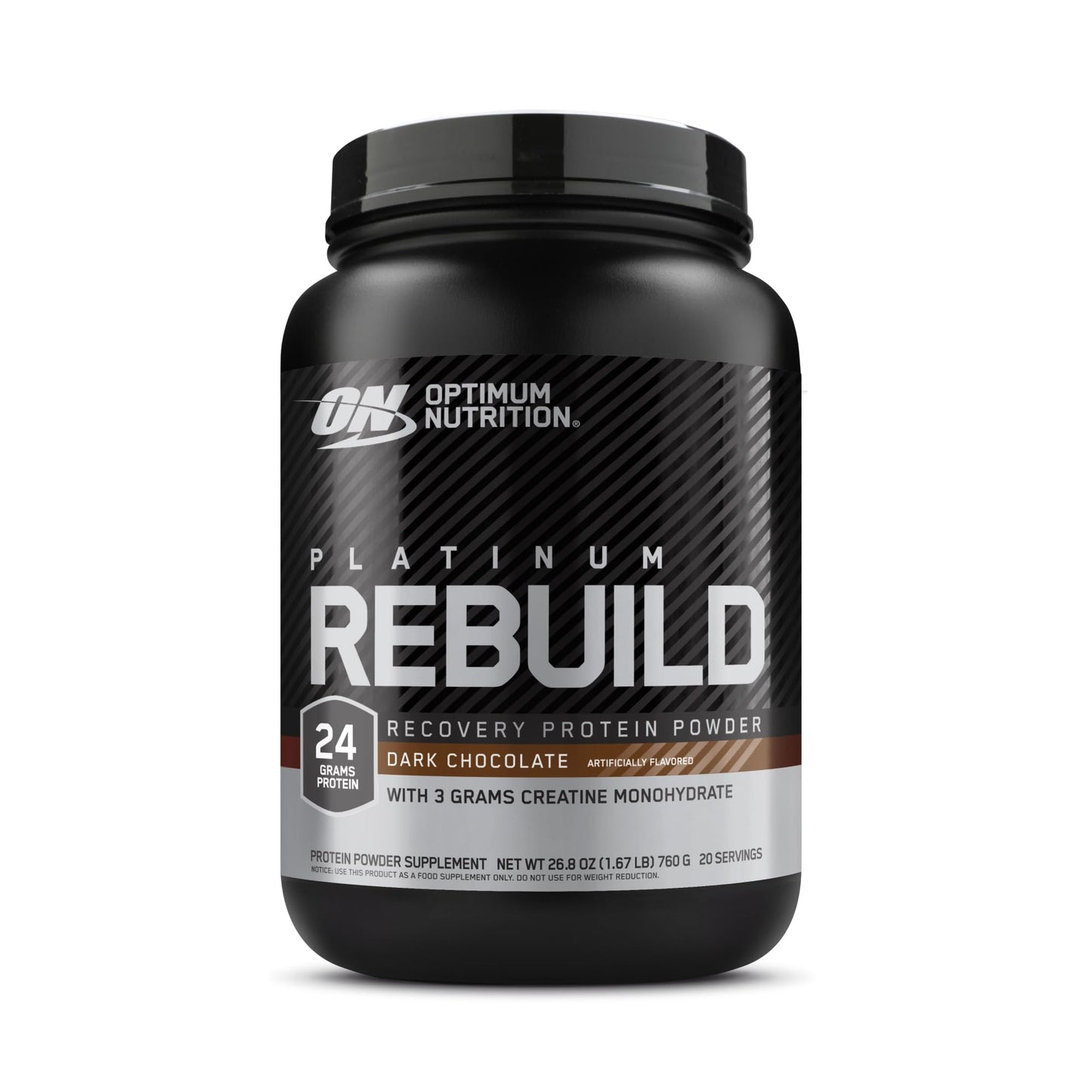 Optimum Nutrition Platinum Rebuild Premium Platinum Blend Protein Powder with Creatine Monohydrate, Dark Chocolate, 20 Servings
