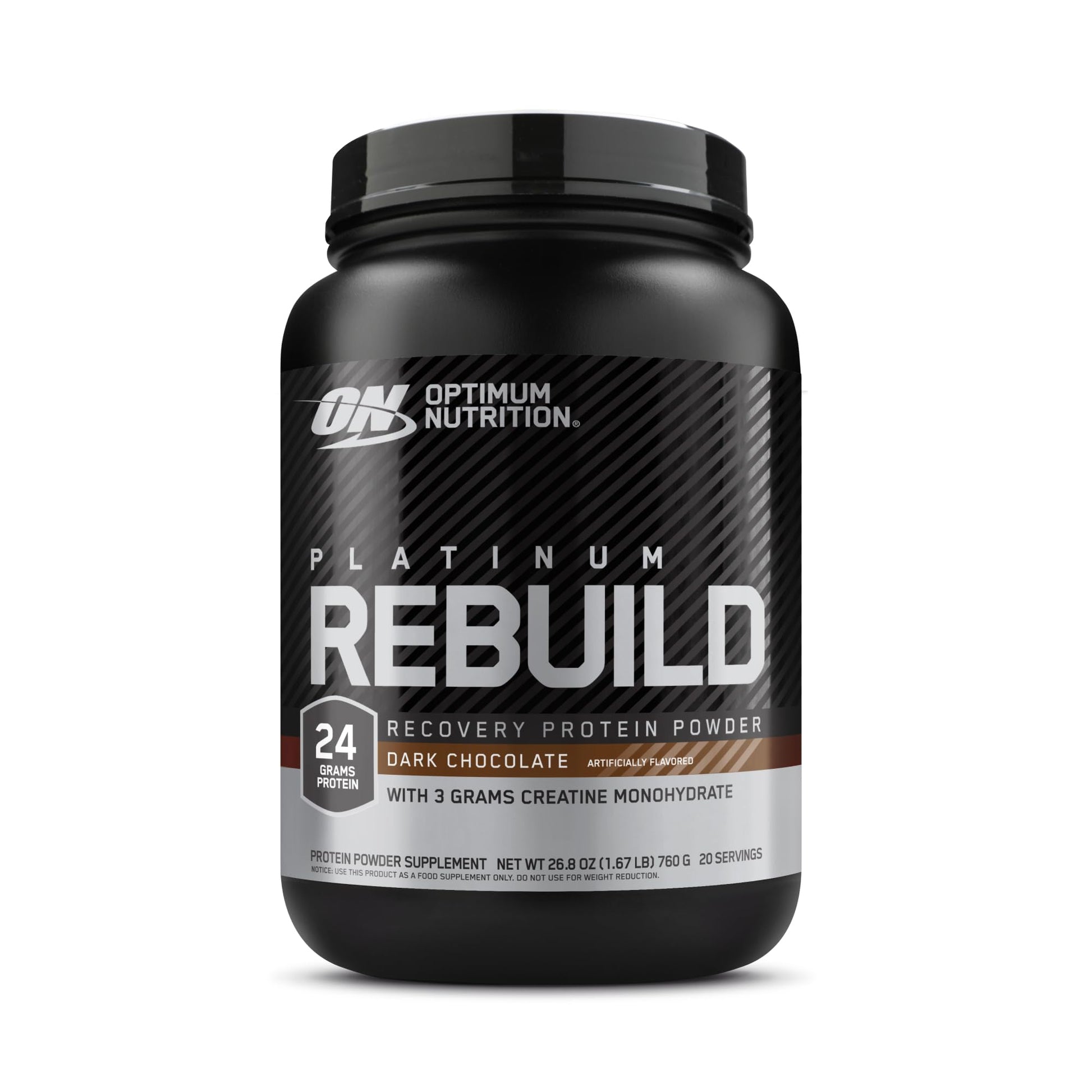 Optimum Nutrition Platinum Rebuild Premium Platinum Blend Protein Powder with Creatine Monohydrate, Dark Chocolate, 20 Servings