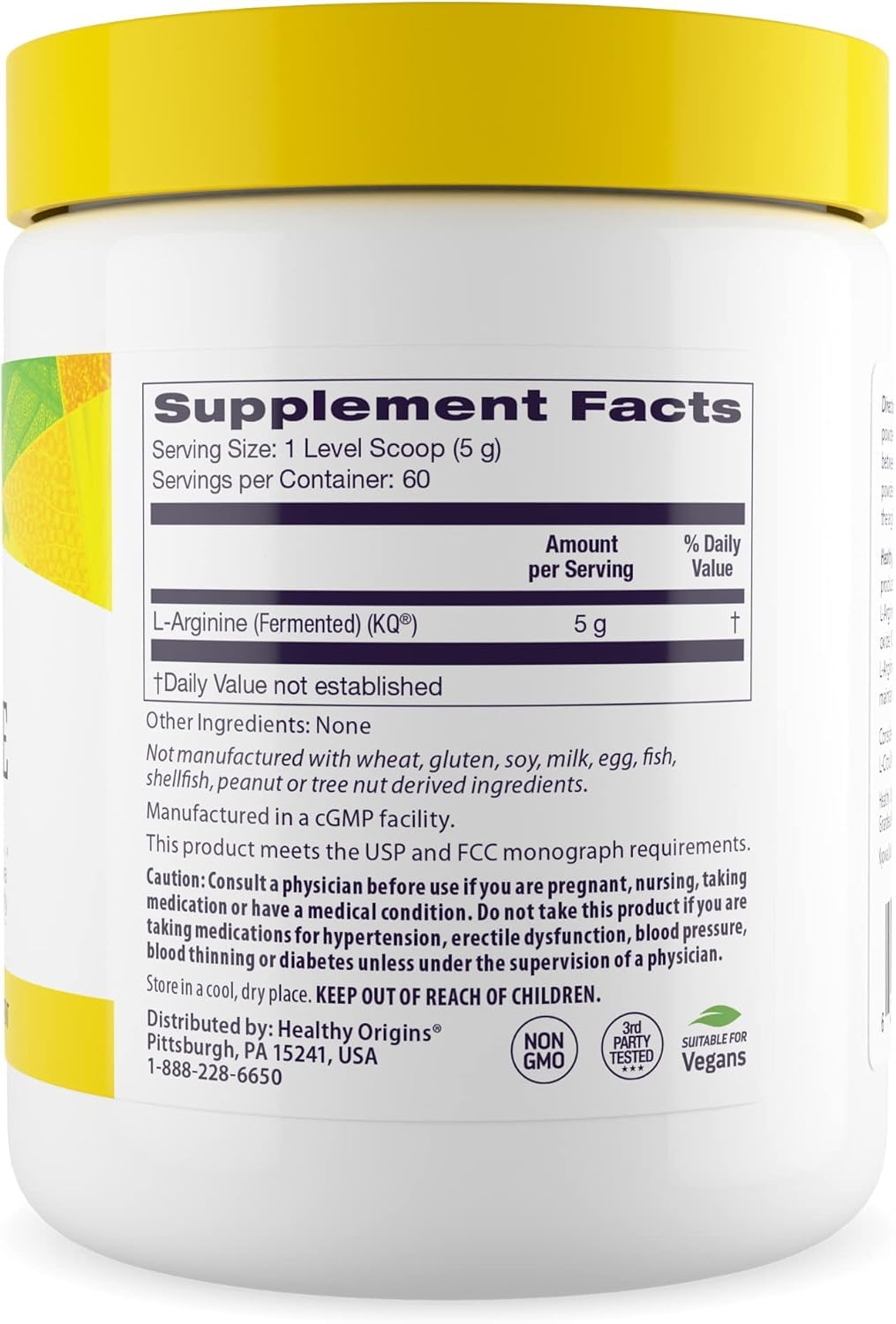 Healthy Origins L-Arginine Powder 5,000 mg per Serving, 10.6 oz, 60 Servings