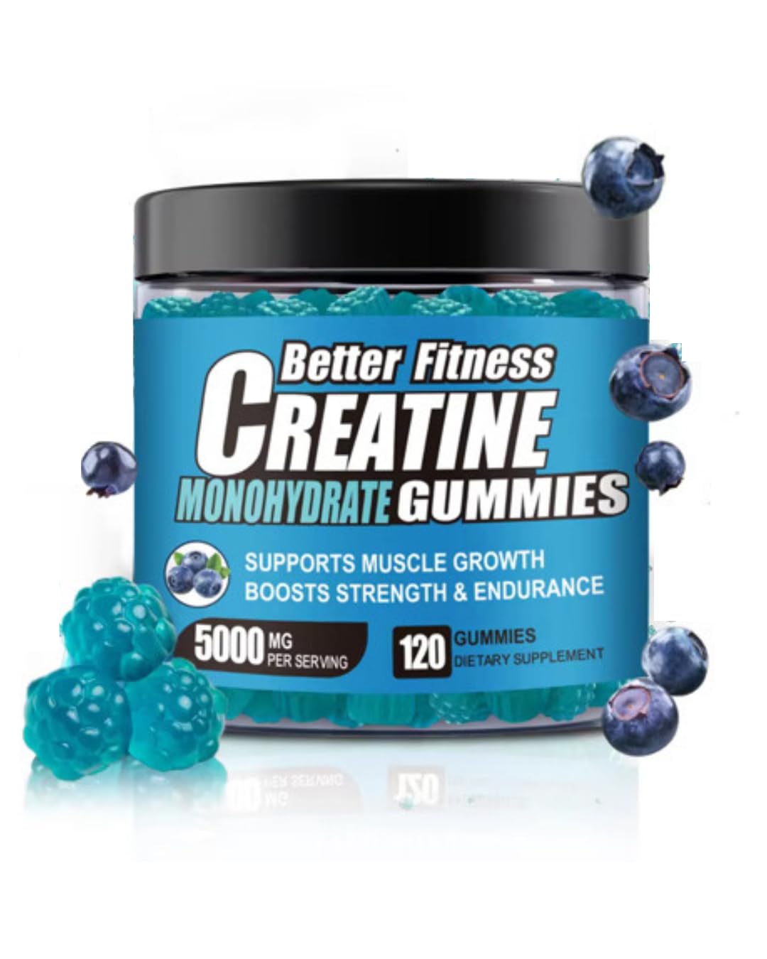 BetterFitness Creatine Gummies 5G per Serving with L-Taurine, Blueberry, 120 Count