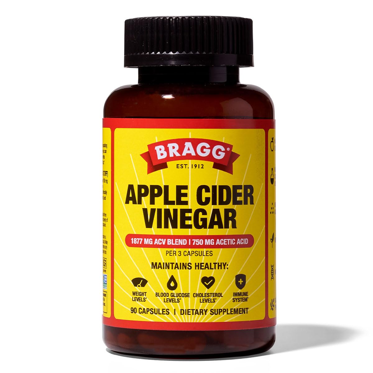 Bragg Organic Apple Cider Vinegar Capsules with Vitamin D and Zinc, 90 Capsules