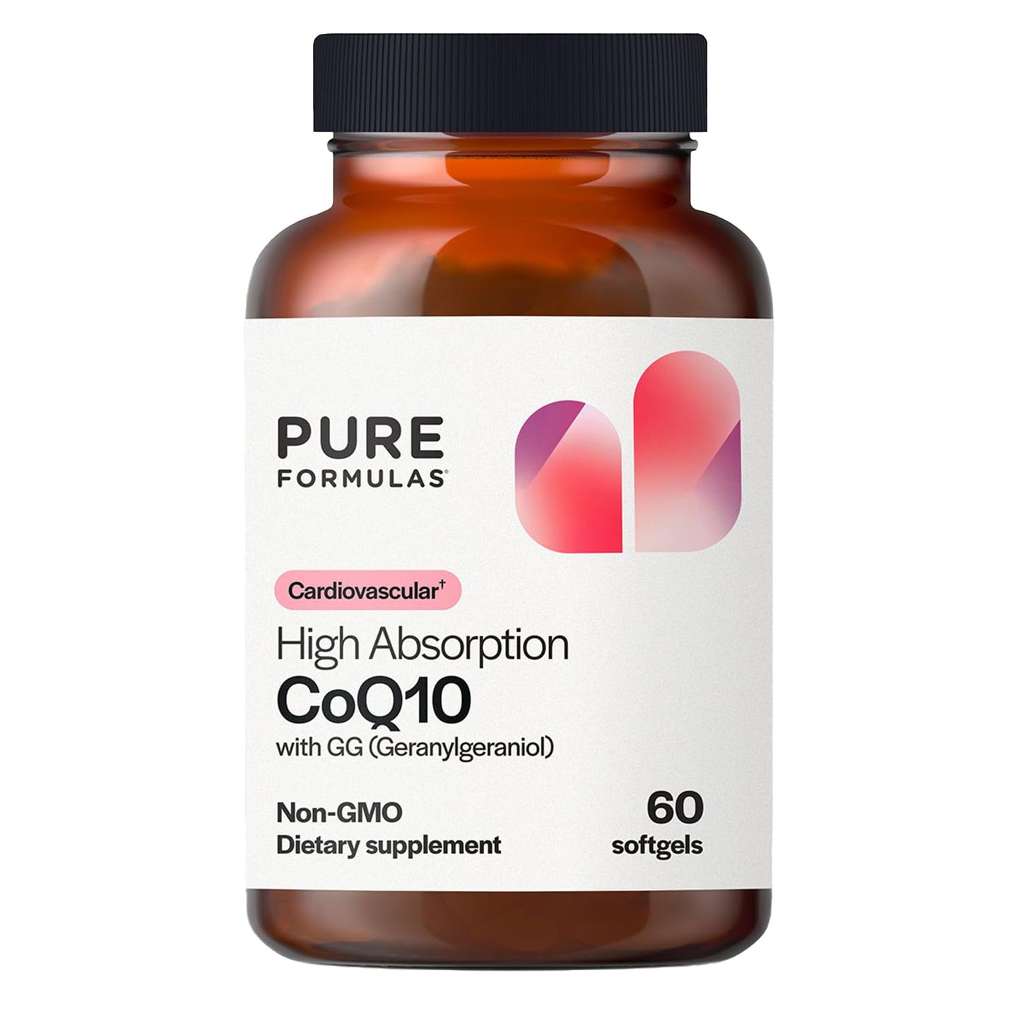 PureFormulas CoQ10 Supplement for Heart Health, Enhanced Absorption with Geranylgeraniol (gg-Gold), Dairy-Free, Gluten-Free, Non-GMO, Supports Cellular Energy & Mitochondrial Function, 60 Softgels