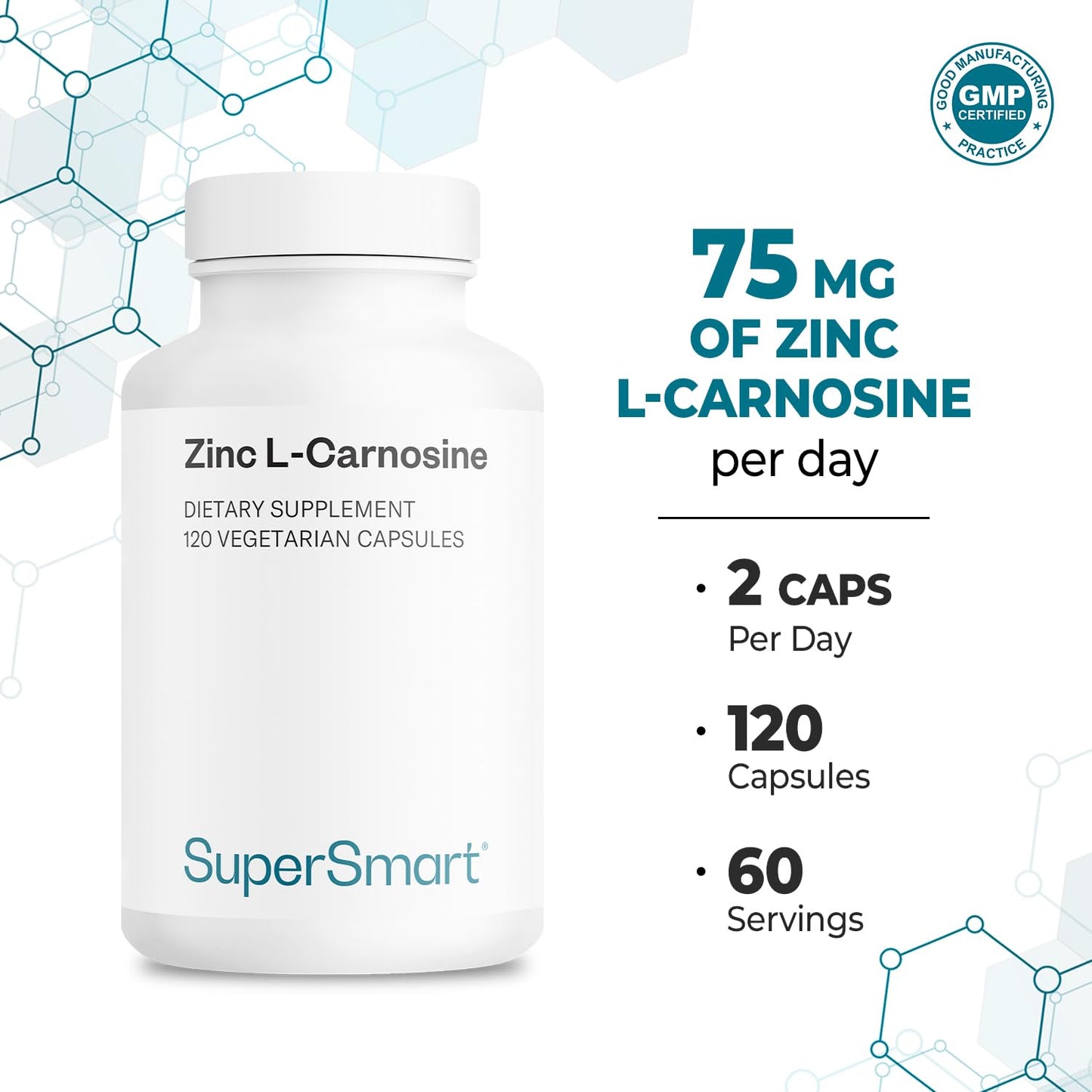 Supersmart Zinc L-Carnosine 75mg per Day Capsule, 120 Capsules