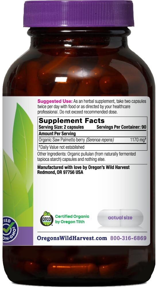 Oregon's Wild Harvest Saw Palmetto Herbal Capsules, 180 Count