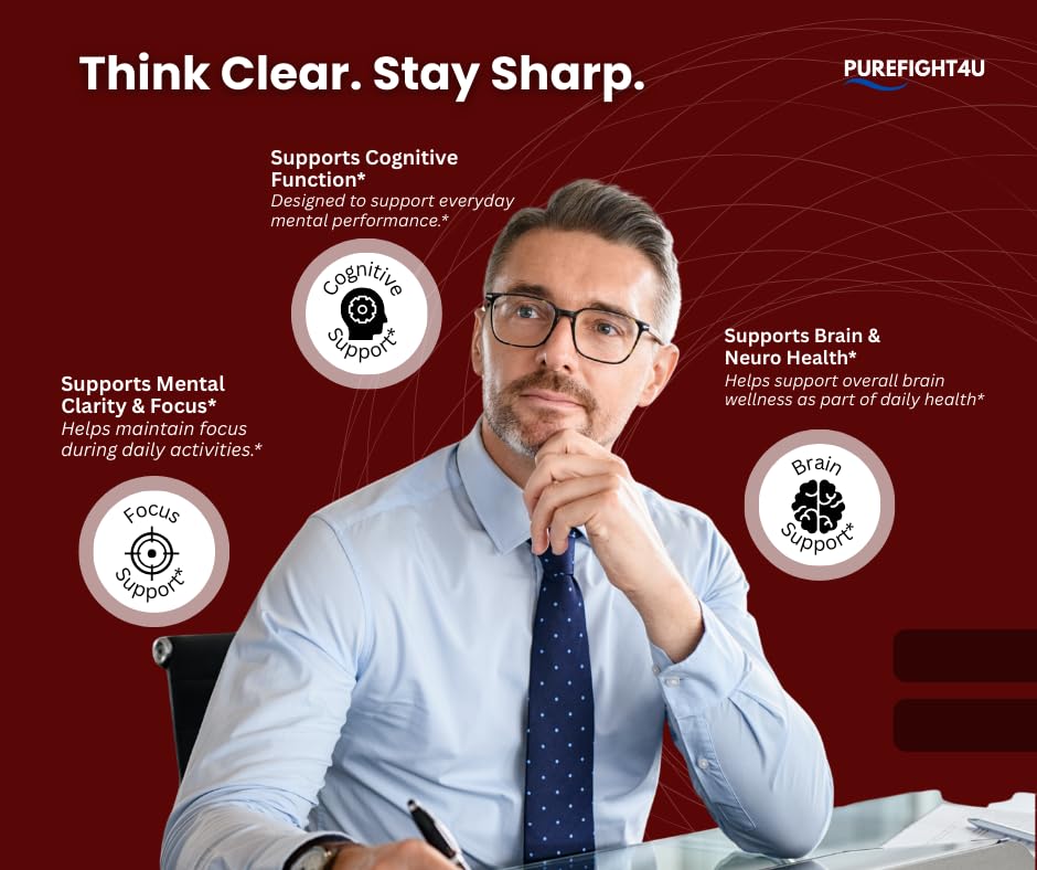 PureFight4U Brain Productivity Supports Focus, Memory & Cognitive Function Capsules 60 Count