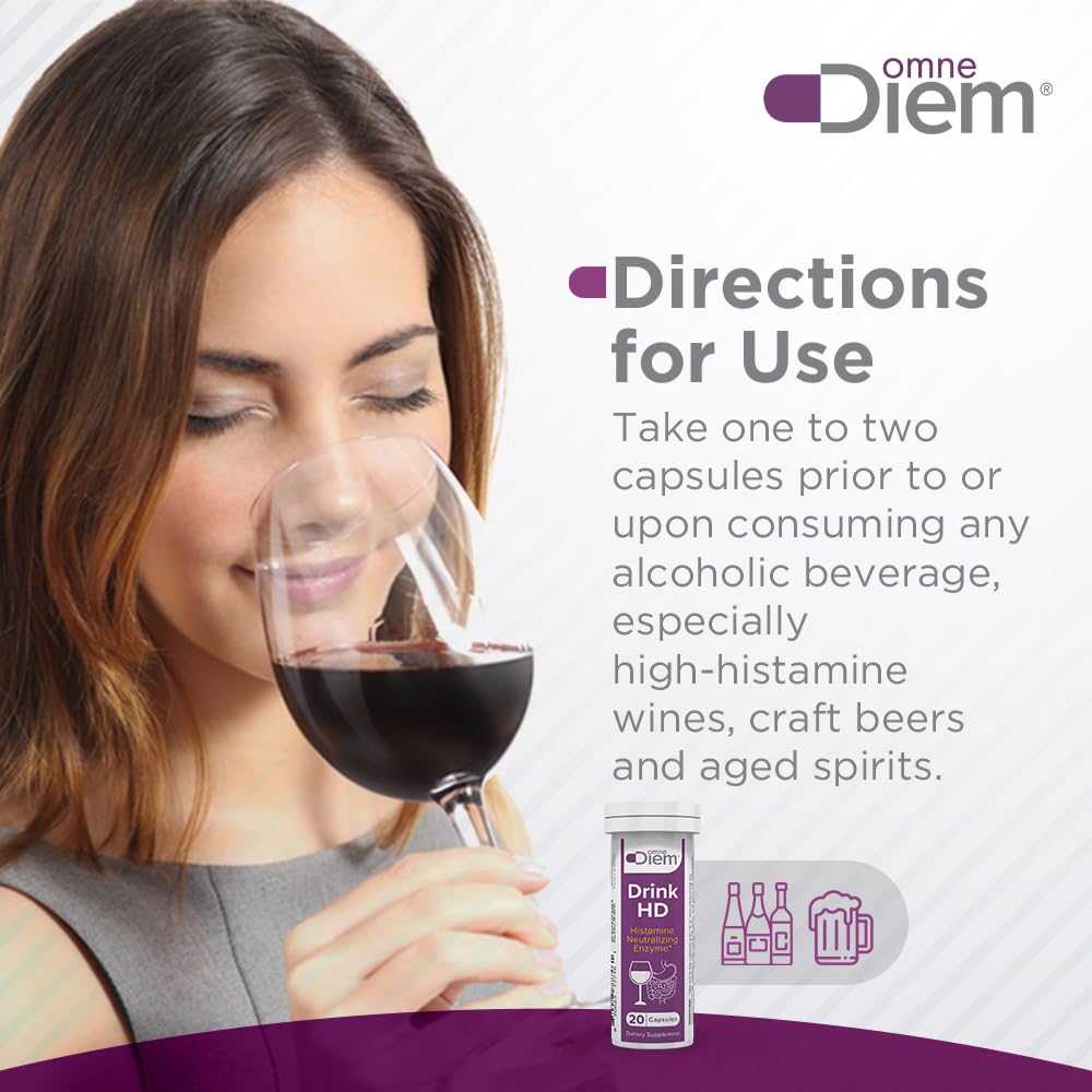 Omne Diem Drink HD Dietary Supplement: Natural Histamine Neutralizing & Digesting Enzyme – Diamine Oxidase DAO Capsules, 20 Count