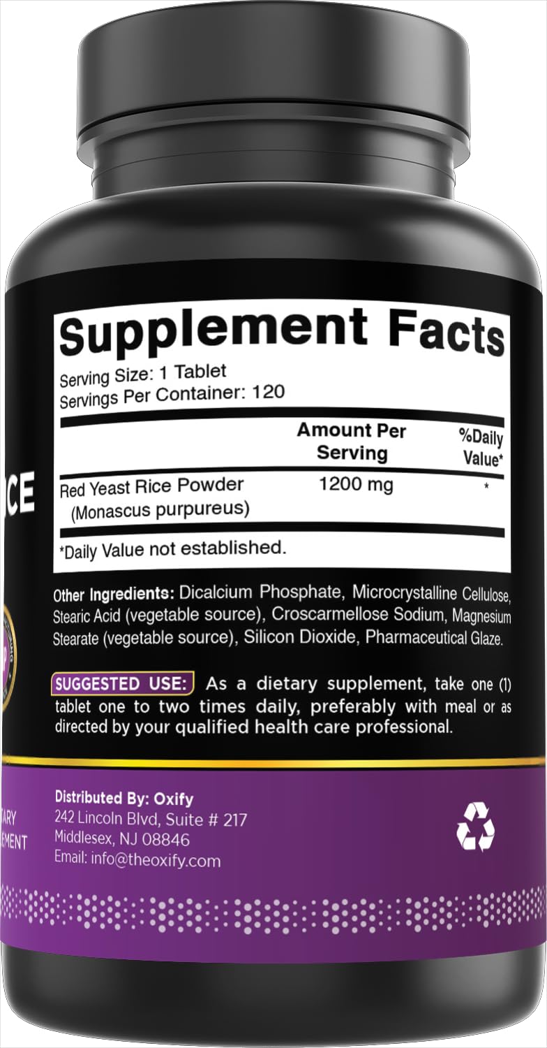 Oxify Red Yeast Rice 1200 mg Tablet, 120 Count