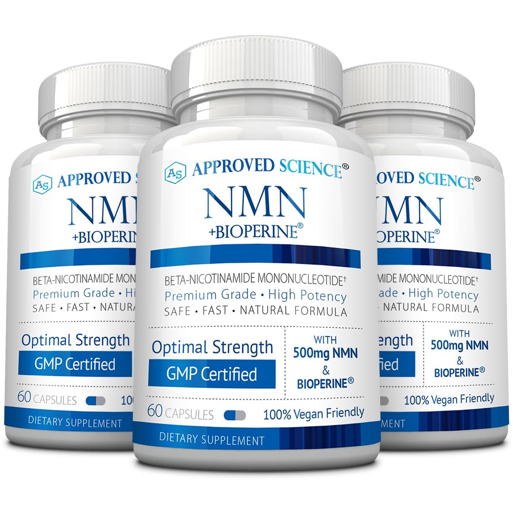 Approved Science NMN 500mg Stable Beta NMN with BioPerine Capsules, 180 Capsules