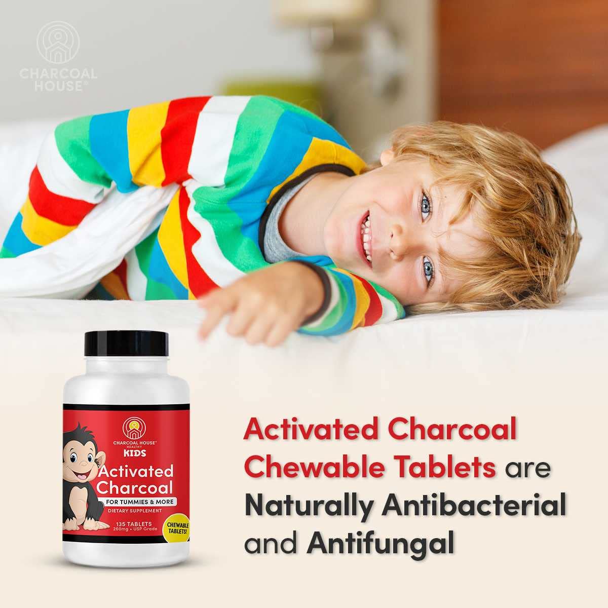 Charcoal House Chewable Activated Charcoal Tablets for Kids, 135 ct