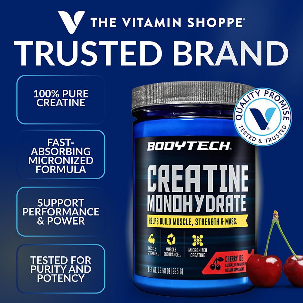 BodyTech 100% Pure Creatine Monohydrate Powder Cherry Ice, 55 Servings