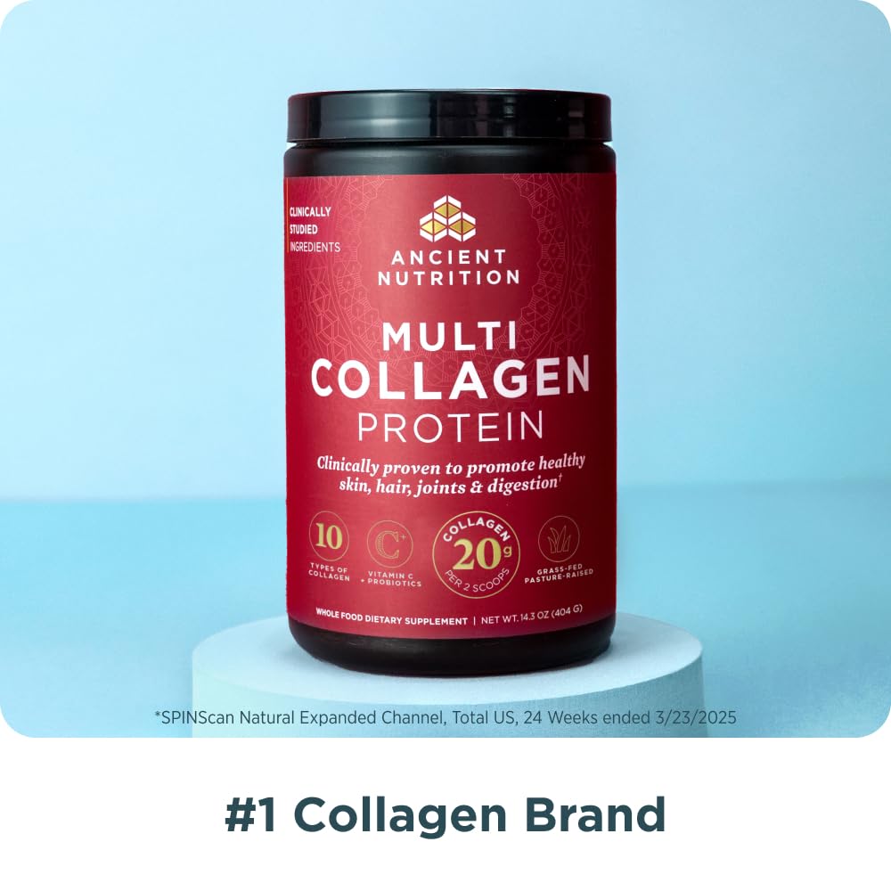 Ancient Nutrition Multi Collagen Peptides Protein Powder Unflavored, 40 Servings + Multi Collagen Peptides Protein Capsules, 45 Count
