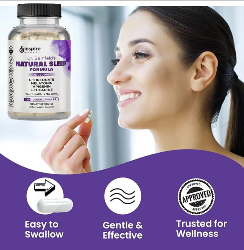GINSPIRE NUTRITION Sleep Support Formula - L-Threonate, Apigenin, Melatonin, L-Theanine - 120 Capsules - 4-in-1 Non-Habit Forming Sleep Supplement