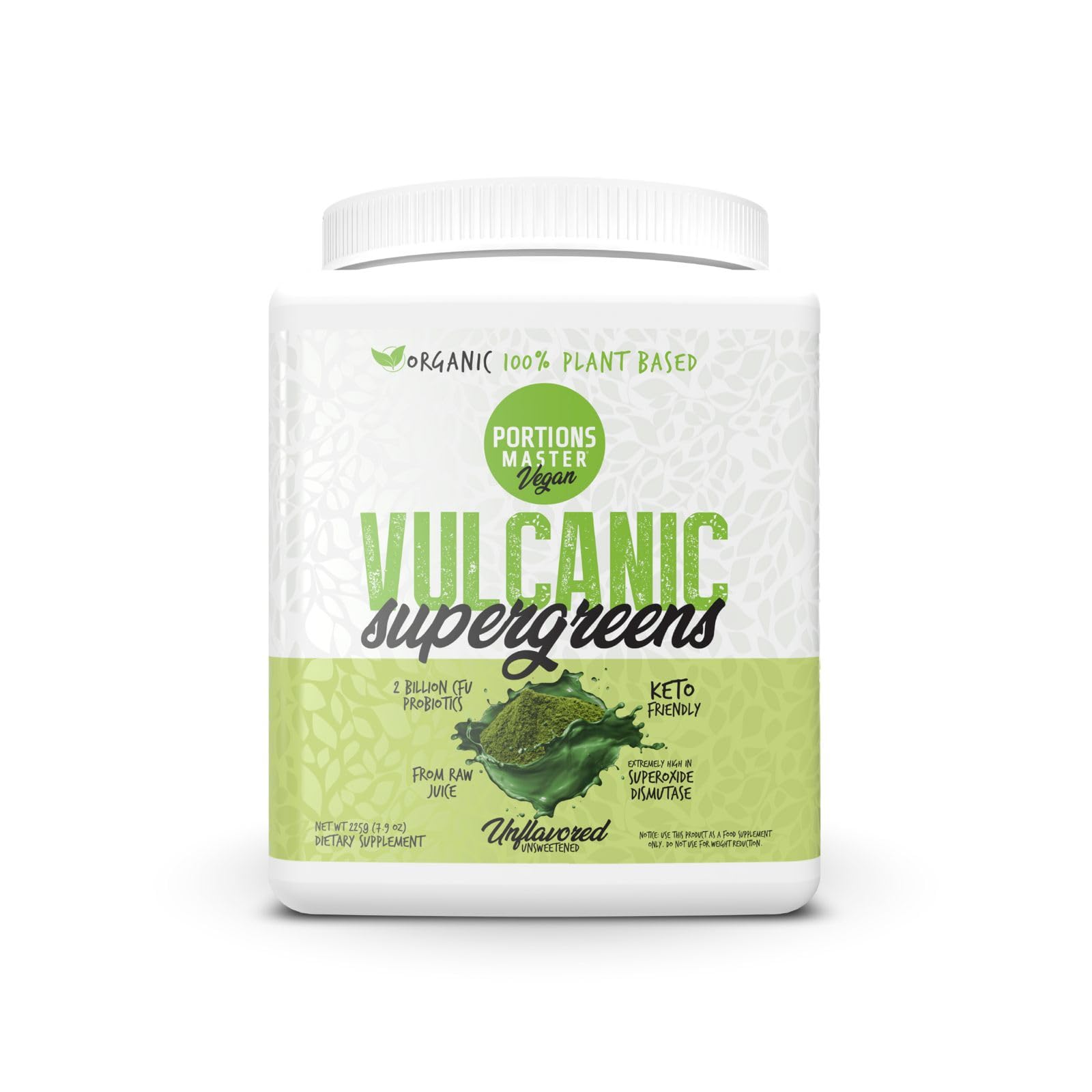 Portions Master Vulcanic Supergreens, Wheatgrass & Spirulina Powder 7.9 Ounce
