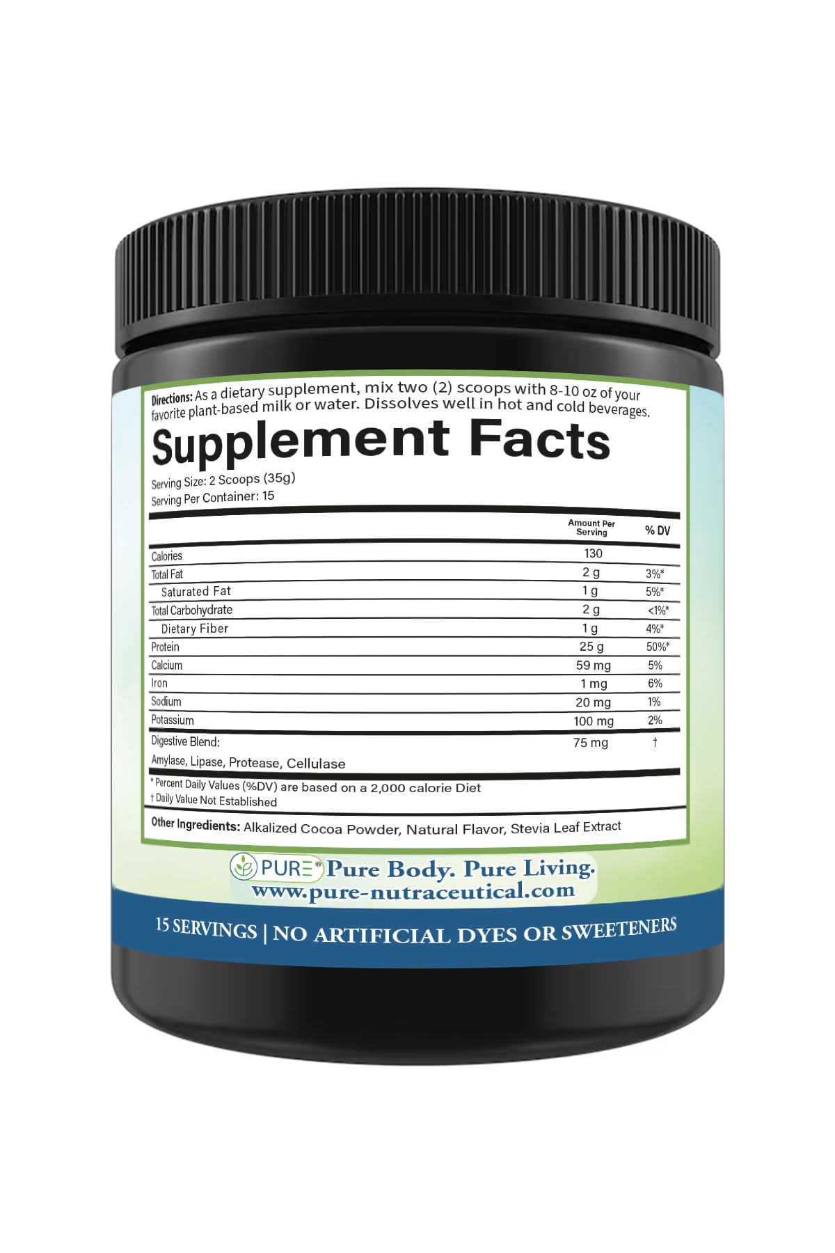 PURE Vegan Protein Powder 15 Servings Chocolate 525 g