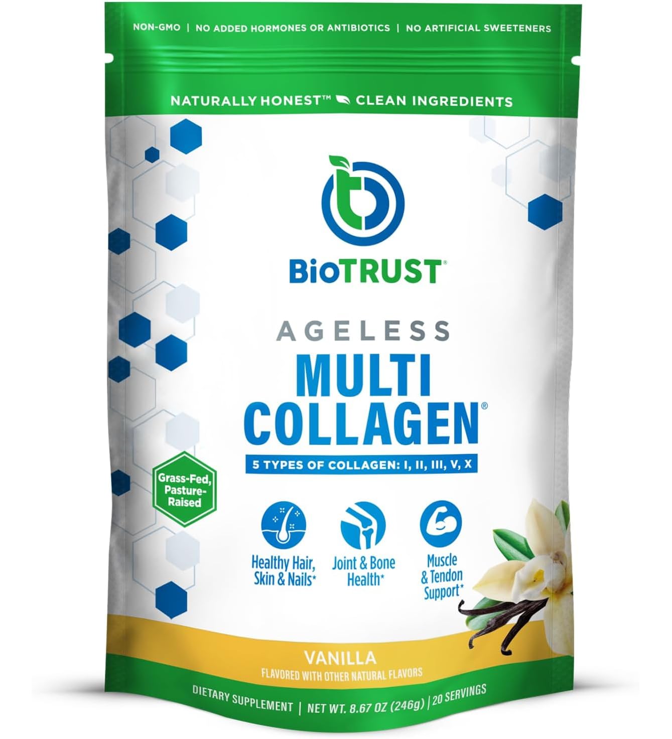 BioTrust Ageless Multi Collagen Peptides Powder Vanilla, 20 Servings