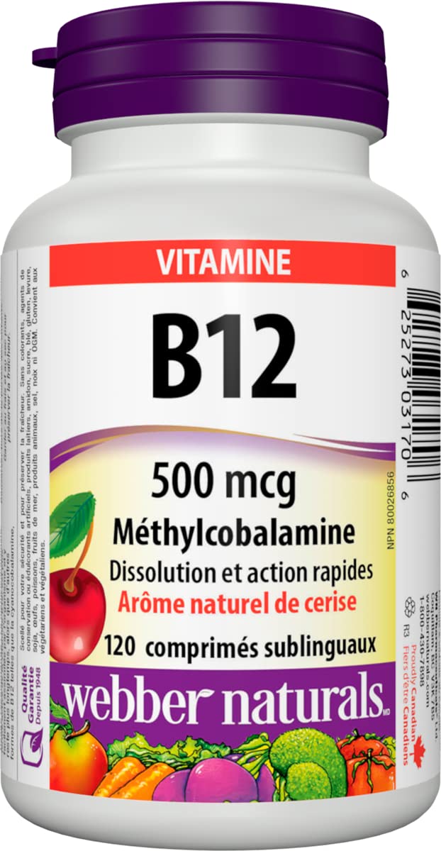 Webber Naturals Vitamin B12 (Methylcobalamin) Sublingual Tablets, 1 Tablet