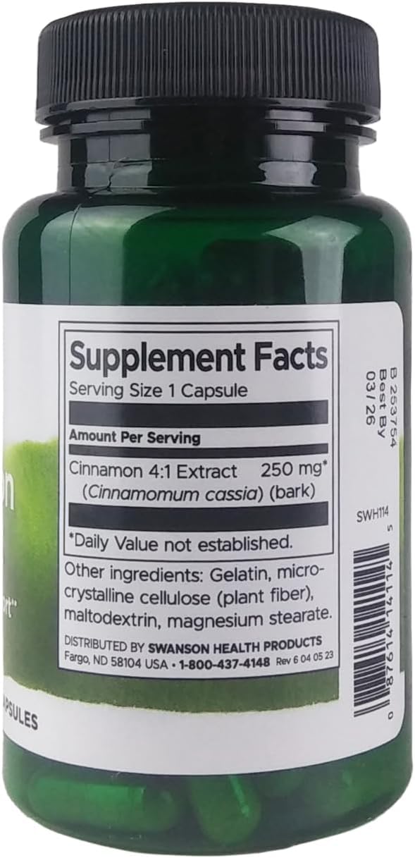 Swanson Cinnamon Extract 250mg, Capsules, 180 Count