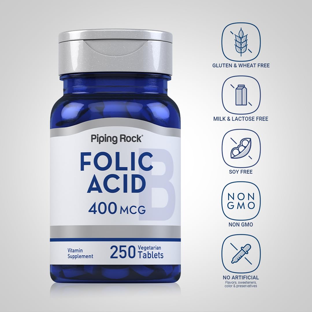 Piping Rock Folic Acid Tablets, 400mcg, 250 Count