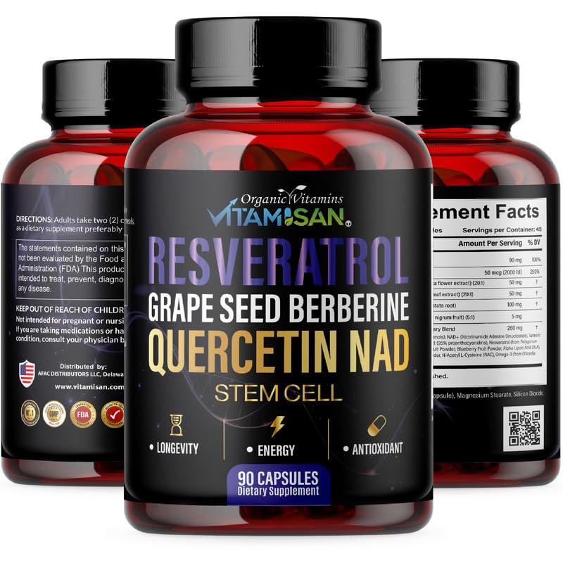 VITAMISAN Resveratrol NAD+ Quercetin Berberine & CoQ10 – Longevity & Antioxidant Support, 270 Capsules