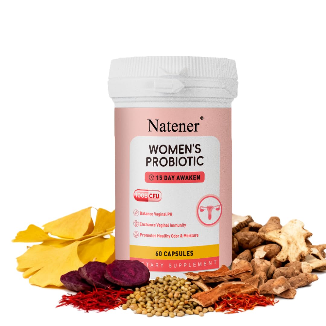 Natener Vaginal Probiotics for Women 200 Billion CFUs with Slippery Elm & Maca Root, 60 Capsules
