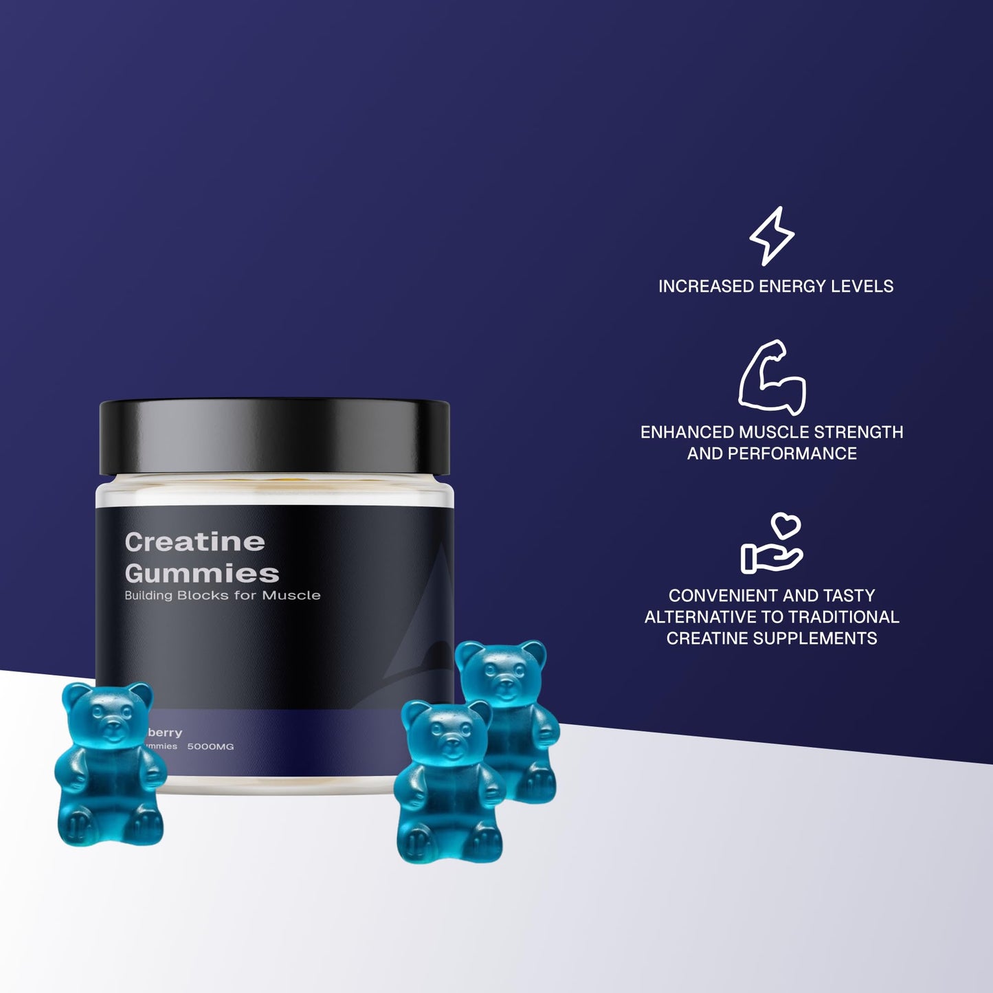 Generic Creatine Monohydrate Gummies Sugar-Free Blueberry Flavor, 120 Gummies