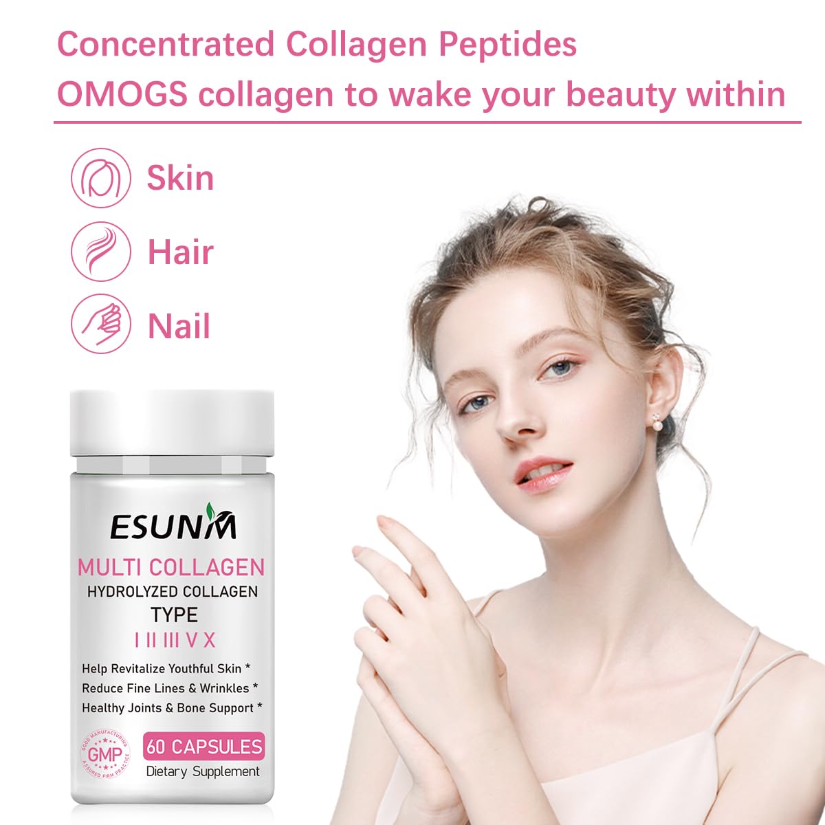 ESUNM Multi Collagen Capsules for Women & Men, 60 Capsules