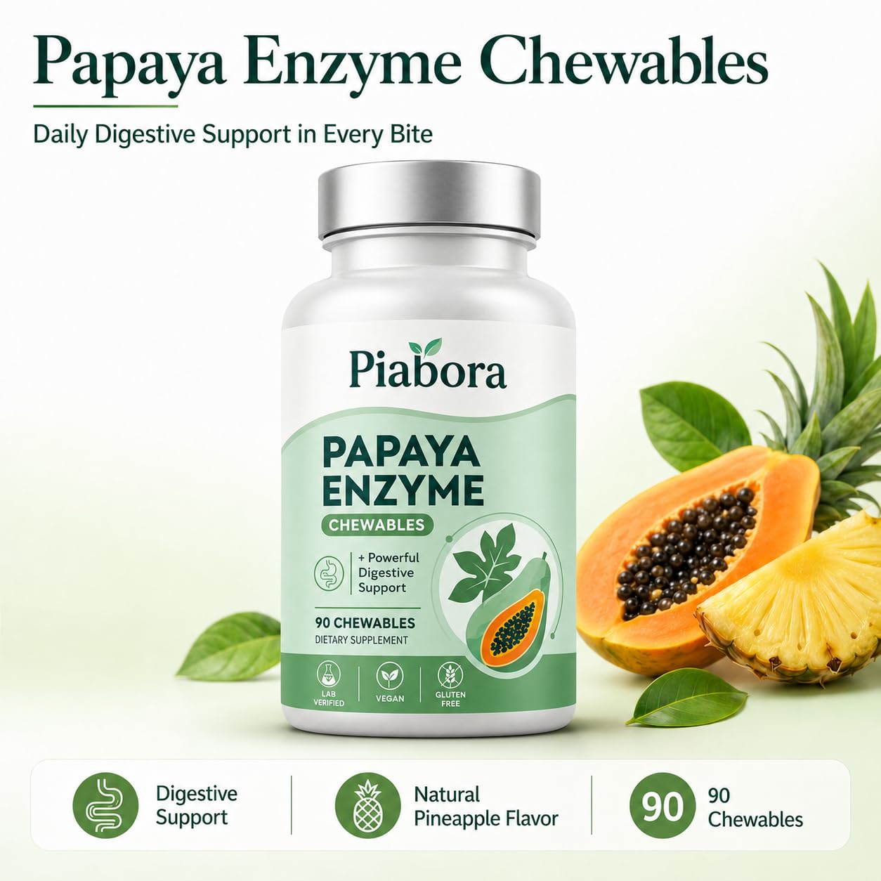 Piabora Papaya Enzyme Chewable 90 Count