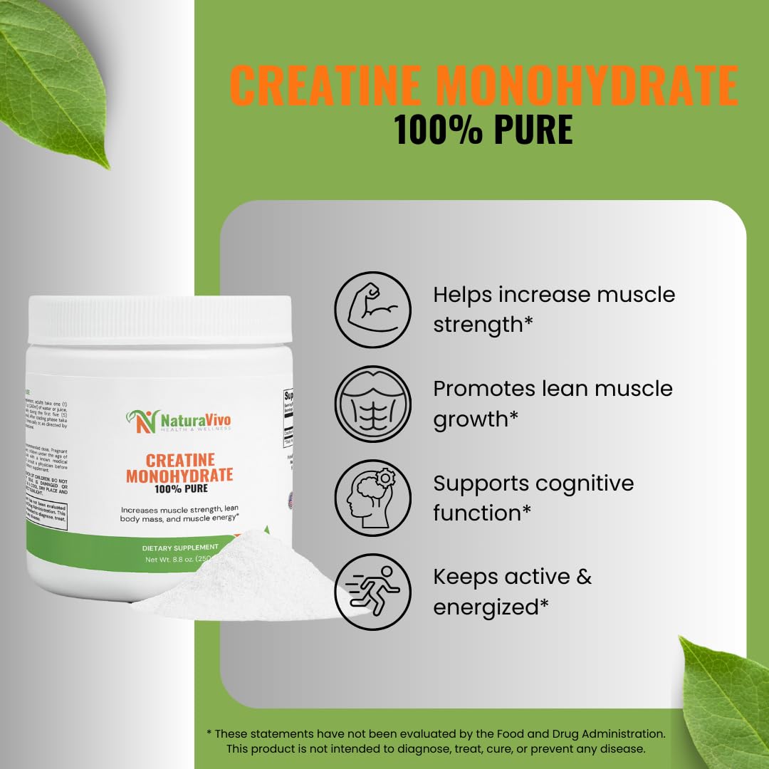 NaturaVivo Health & Wellness Creatine Monohydrate Powder 8.8 oz