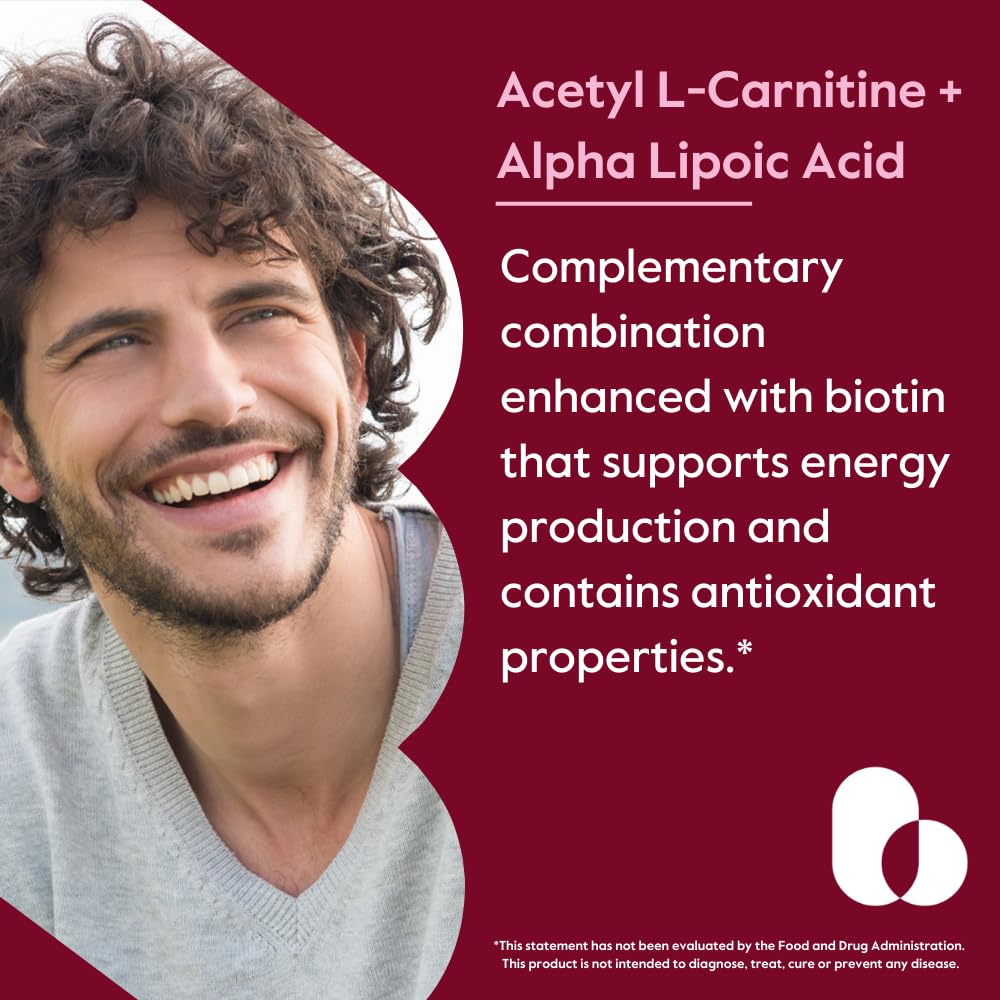 BESTVITE Acetyl L-Carnitine 500mg & Alpha Lipoic Acid 200mg per Capsule with Biotin, Capsules, 240