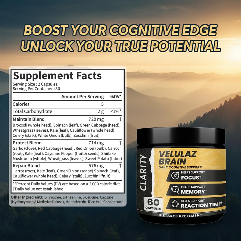 velulaz Brain Clarity Multi-Plant Blend Capsules, 60 Count