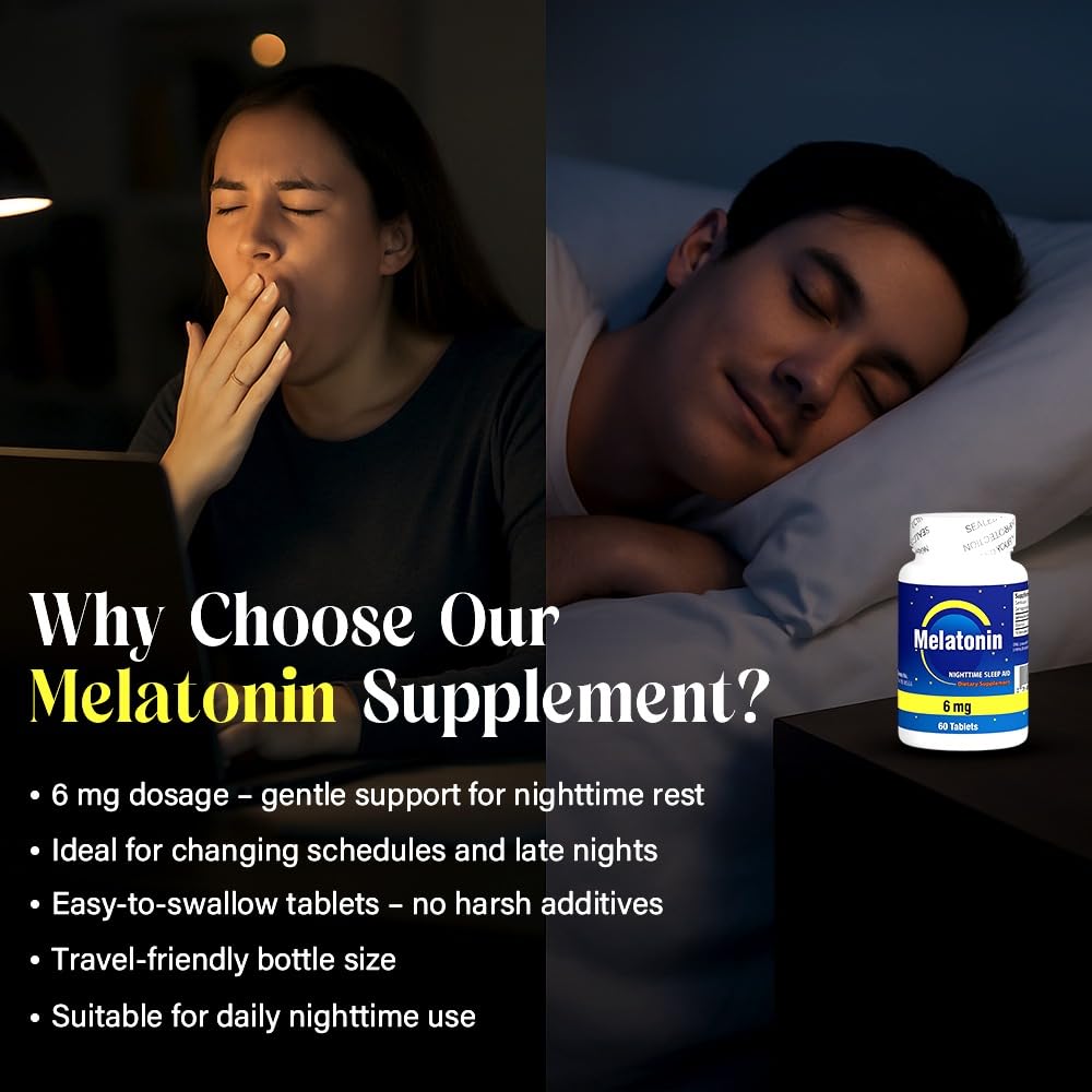 NCB NCB TECHNOLOGY Melatonin 6mg Fast Acting Natural Sleep Support, 60 Tablets