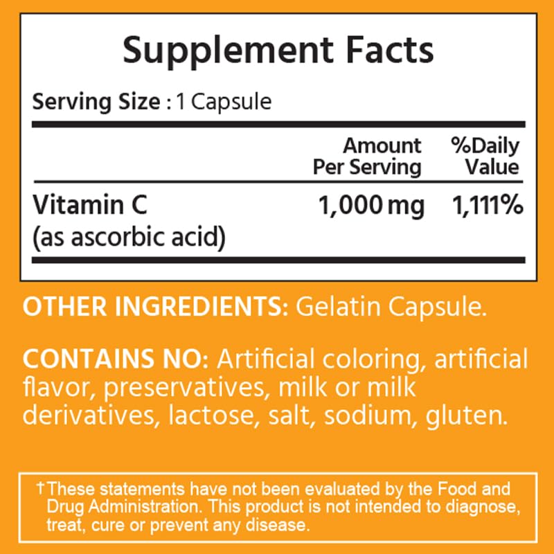 ML Naturals Vitamin C 1000mg Capsule, 180 Count