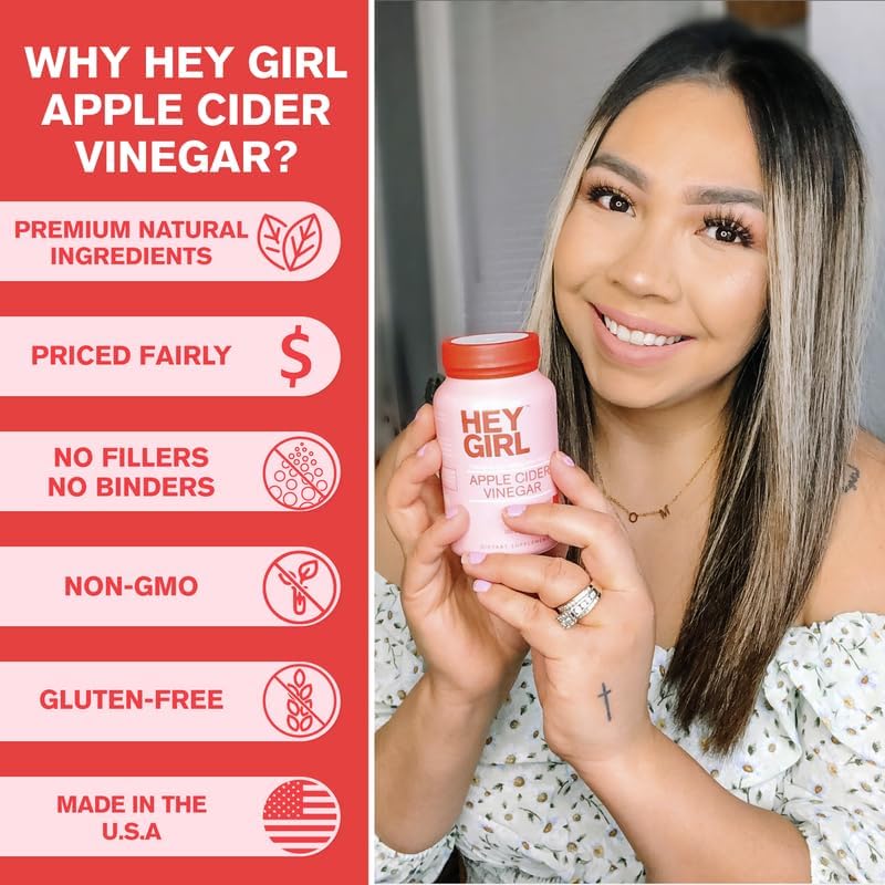 Hey Girl Tea Apple Cider Vinegar Capsules with The Mother, 2160mg, Cayenne Pepper, 120 Capsules