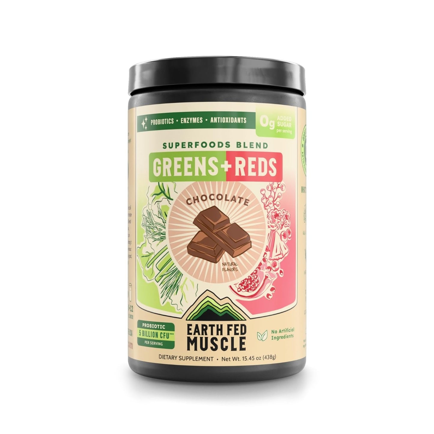 Earth Fed Muscle Greens and Reds Superfoods Blend Chocolate Powder 15.45 Ounce