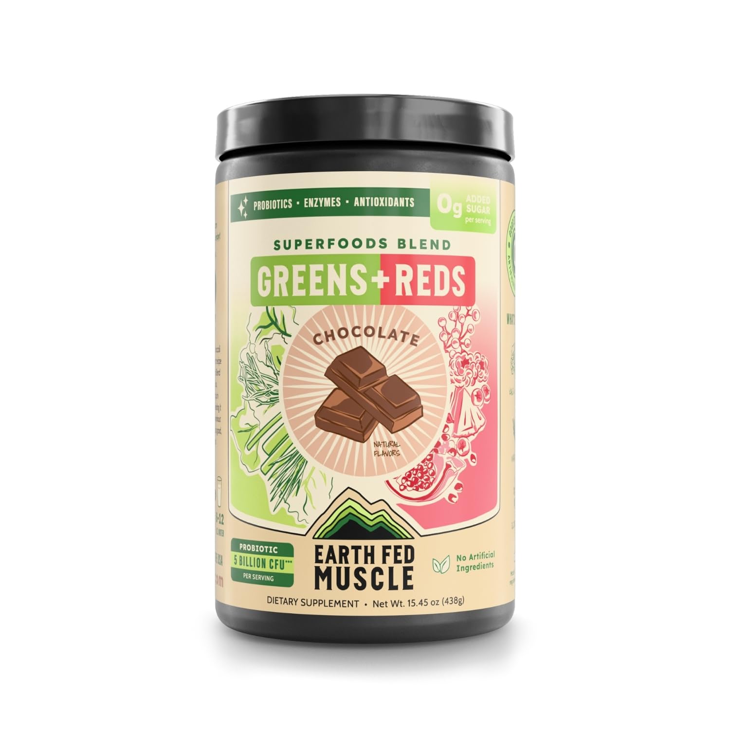 Earth Fed Muscle Greens and Reds Superfoods Blend Chocolate Powder 15.45 Ounce