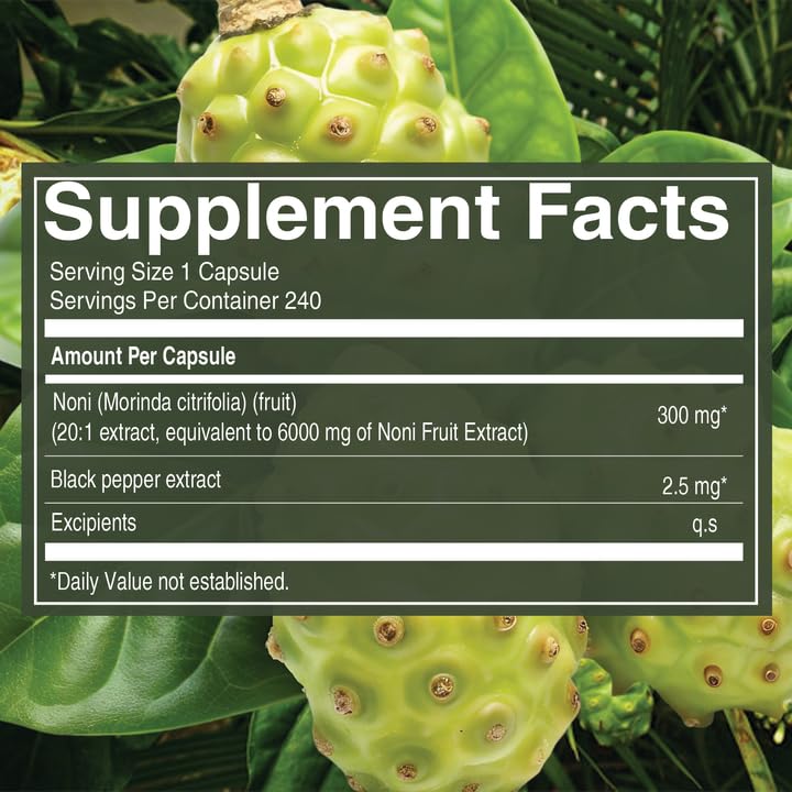 PURE NUTRITION NATURAL TREASURES Noni Fruit Extract 300mg Capsule, 240 Count